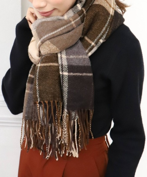 moment+（モーメントプラス）の「フェイクウール起毛チェック柄マフラー（マフラー・レディース・ブラウン/オレンジ/グリーン・FREE）」の10枚目の写真