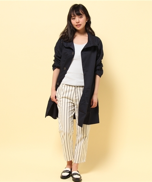 GIORDANO（ジョルダーノ）の「[GIORDANO]コットンツイルスプリングステンカラーコート（ステンカラーコート・レディース・ベージュ/ネイビー・MEDIUM/LARGE）」の7枚目の写真