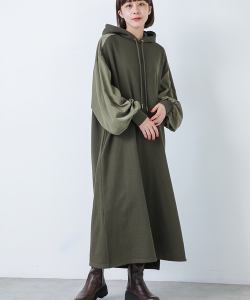 Gene Heavens X Ordinaly Faderation カーキweb限定カラー コラボレーションフーデッドスウェット異素材ワンピース ワンピース Gene Heavens ジーンヘブンズ のファッション通販 Zozotown
