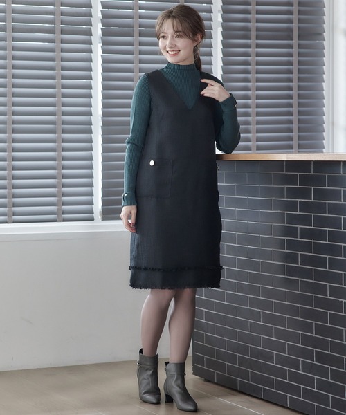 12Twelve Agenda(トゥエルブ アジェンダ)の「ツイードVネックジャンスカ(ワンピース・レディース・グレイッシュベージュ/ブラック・M)」の8枚目の写真