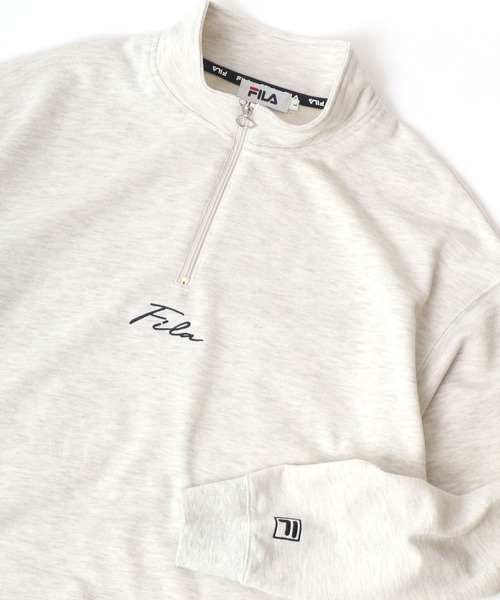 FILA（フィラ）の「FILA/フィラ 別注 ビッグシルエット ミニロゴ ワンポイント刺繍 ハーフジップ スウェット（スウェット・メンズ・アッシュグレー/ダークグリーン/ネイビー/スミクロ・LL/M/L）」の5枚目の写真