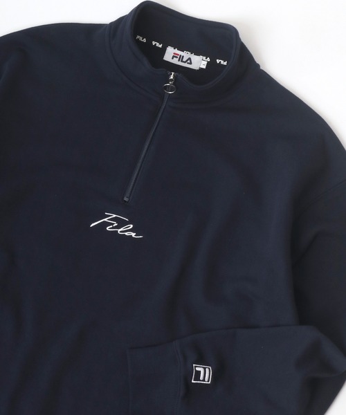 FILA（フィラ）の「FILA/フィラ 別注 ビッグシルエット ミニロゴ ワンポイント刺繍 ハーフジップ スウェット（スウェット・メンズ・アッシュグレー/ダークグリーン/ネイビー/スミクロ・LL/M/L）」の11枚目の写真