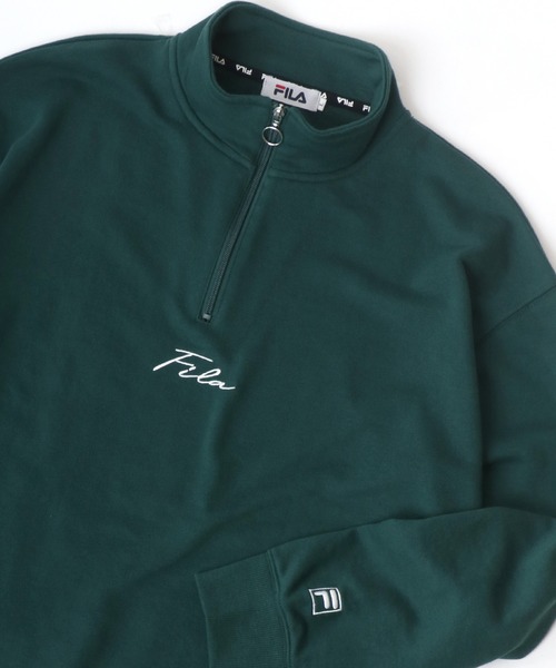 FILA（フィラ）の「FILA/フィラ 別注 ビッグシルエット ミニロゴ ワンポイント刺繍 ハーフジップ スウェット（スウェット・メンズ・アッシュグレー/ダークグリーン/ネイビー/スミクロ・LL/M/L）」の13枚目の写真