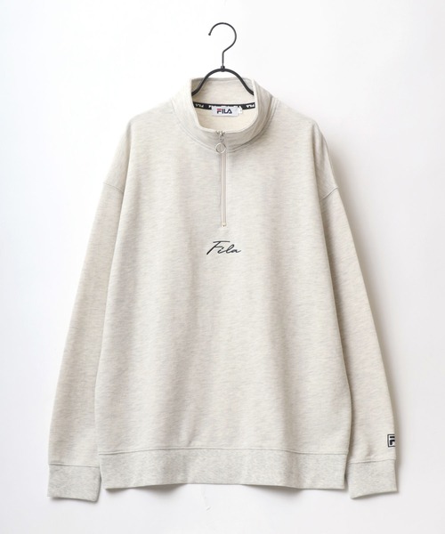 FILA（フィラ）の「FILA/フィラ 別注 ビッグシルエット ミニロゴ ワンポイント刺繍 ハーフジップ スウェット（スウェット・メンズ・アッシュグレー/ダークグリーン/ネイビー/スミクロ・LL/M/L）」の7枚目の写真