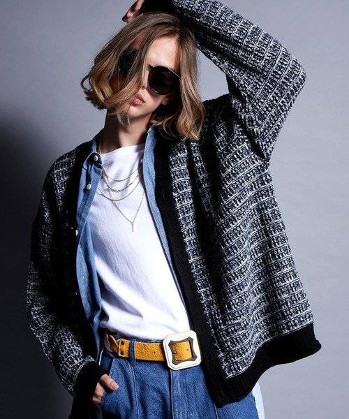 ENDER PRODUCTS(エンダープロダクツ)の「ツイードライクループヤーン ルーズニットカーディガン【ENDER PRODUCTS/エンダープロダクツ】(カーディガン/ボレロ・メンズ・ブラック系/グリーン系・L/M)」の7枚目の写真