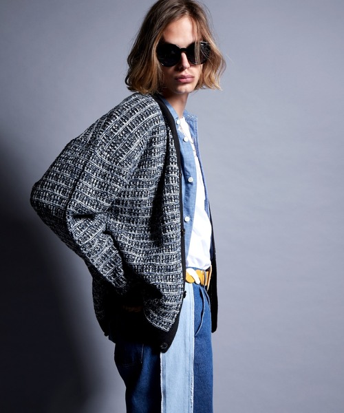 ENDER PRODUCTS(エンダープロダクツ)の「ツイードライクループヤーン ルーズニットカーディガン【ENDER PRODUCTS/エンダープロダクツ】(カーディガン/ボレロ・メンズ・ブラック系/グリーン系・L/M)」の15枚目の写真