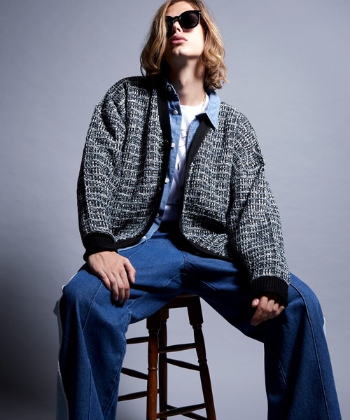 ENDER PRODUCTS(エンダープロダクツ)の「ツイードライクループヤーン ルーズニットカーディガン【ENDER PRODUCTS/エンダープロダクツ】(カーディガン/ボレロ・メンズ・ブラック系/グリーン系・L/M)」の21枚目の写真