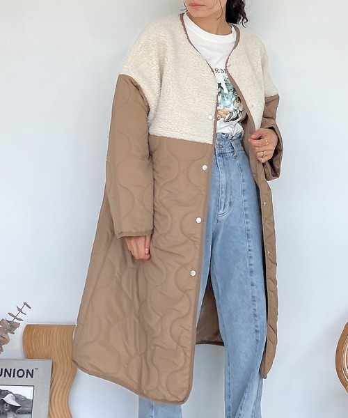 AS KNOW AS plus(アズノゥアズプラス)の「♪波キルティング とボア切替コート(その他アウター・レディース・モカ/アイボリー/オリーブ/ブラック・FREE)」の3枚目の写真