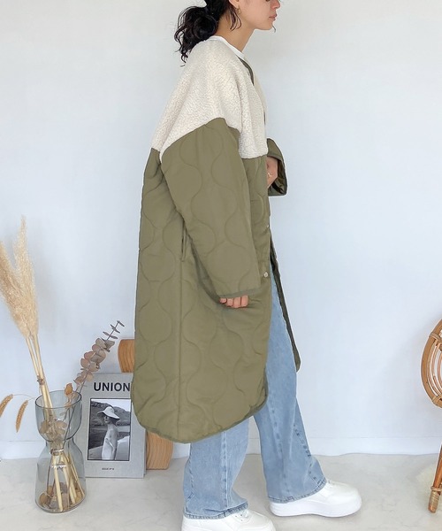 AS KNOW AS plus(アズノゥアズプラス)の「♪波キルティング とボア切替コート(その他アウター・レディース・モカ/アイボリー/オリーブ/ブラック・FREE)」の6枚目の写真