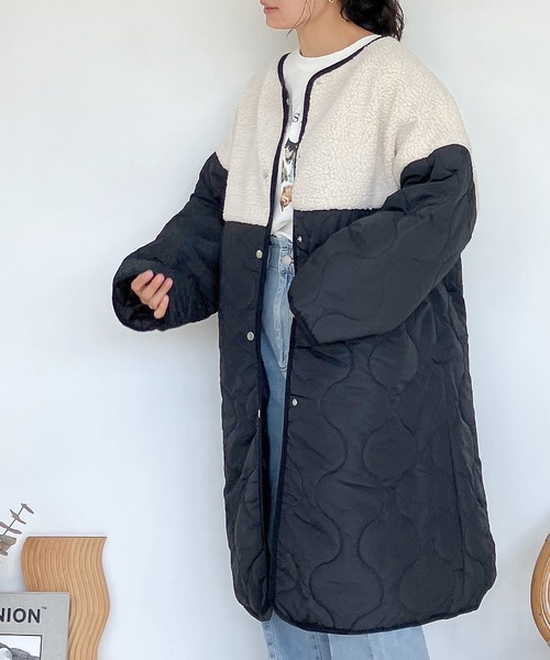 AS KNOW AS plus(アズノゥアズプラス)の「♪波キルティング とボア切替コート(その他アウター・レディース・モカ/アイボリー/オリーブ/ブラック・FREE)」の10枚目の写真