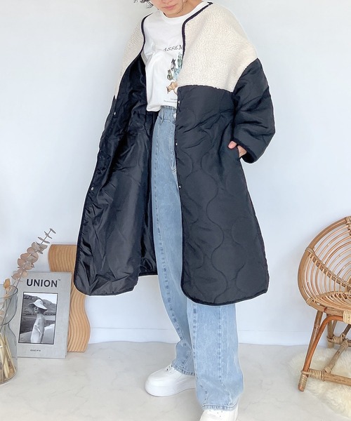 AS KNOW AS plus(アズノゥアズプラス)の「♪波キルティング とボア切替コート(その他アウター・レディース・モカ/アイボリー/オリーブ/ブラック・FREE)」の12枚目の写真