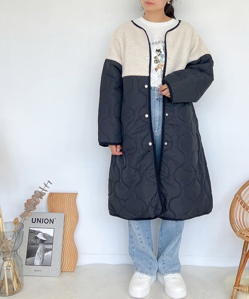 AS KNOW AS plus(アズノゥアズプラス)の「♪波キルティング とボア切替コート(その他アウター・レディース・モカ/アイボリー/オリーブ/ブラック・FREE)」の15枚目の写真