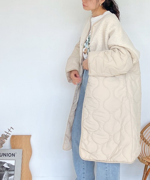AS KNOW AS plus(アズノゥアズプラス)の「♪波キルティング とボア切替コート(その他アウター・レディース・モカ/アイボリー/オリーブ/ブラック・FREE)」の16枚目の写真