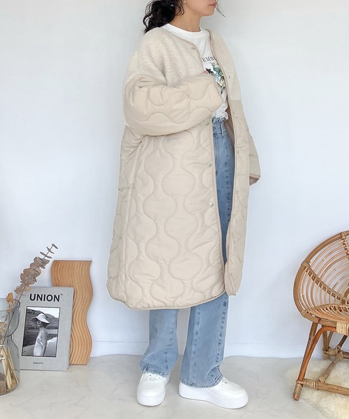 AS KNOW AS plus(アズノゥアズプラス)の「♪波キルティング とボア切替コート(その他アウター・レディース・モカ/アイボリー/オリーブ/ブラック・FREE)」の18枚目の写真