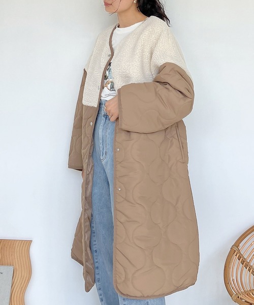AS KNOW AS plus(アズノゥアズプラス)の「♪波キルティング とボア切替コート(その他アウター・レディース・モカ/アイボリー/オリーブ/ブラック・FREE)」の20枚目の写真
