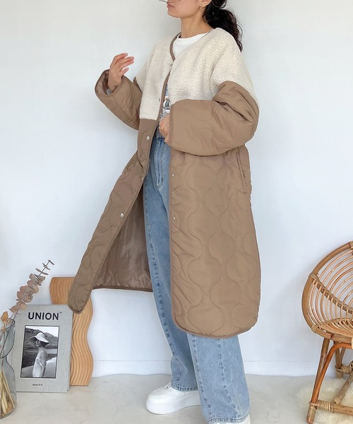 AS KNOW AS plus(アズノゥアズプラス)の「♪波キルティング とボア切替コート(その他アウター・レディース・モカ/アイボリー/オリーブ/ブラック・FREE)」の22枚目の写真