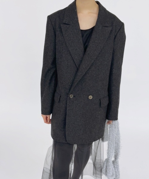 EDIT. FOR LULU（エディットフォールル）の「フランネル ダブルブレスト ジャケット（テーラードジャケット・レディース・グレー/ウッド・FREE）」の2枚目の写真