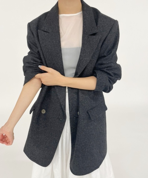 EDIT. FOR LULU（エディットフォールル）の「フランネル ダブルブレスト ジャケット（テーラードジャケット・レディース・グレー/ウッド・FREE）」の6枚目の写真