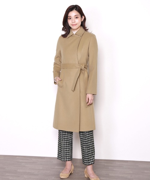 sankyo shokai(サンキョウショウカイ)の「カシミヤブレンドウールコートテーラードカラー(ステンカラーコート・レディース・キャメル/ブラック/ダークグレー・7号/9号/11号/13号)」の3枚目の写真