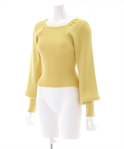 clear（クリア）の「スクエアネックボリュームスリーブニットトップス（ニット/セーター・レディース・ブラック/ブラウン/イエロー/アイボリー・F）」の11枚目の写真
