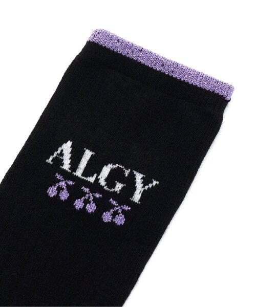 algy（アルジー）の「チェリーロゴ二―ハイソックス（ソックス/靴下・キッズ・ミント/ブラック・21/24）」の3枚目の写真