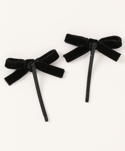SPINNS（スピンズ）の「【2個セット】ベロア素材 リボンミニヘアピン（ヘアピン・レディース・ブラック・ONESIZE）」の2枚目の写真