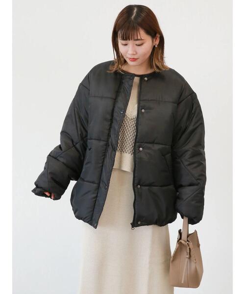 ehka sopo（エヘカソポ）の「マフラー付中綿ジャケット（ノーカラージャケット・レディース・ブラック/オフホワイト/ベージュ・ﾌﾘ-）」の6枚目の写真