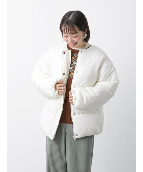 ehka sopo（エヘカソポ）の「マフラー付中綿ジャケット（ノーカラージャケット・レディース・ブラック/オフホワイト/ベージュ・ﾌﾘ-）」の21枚目の写真