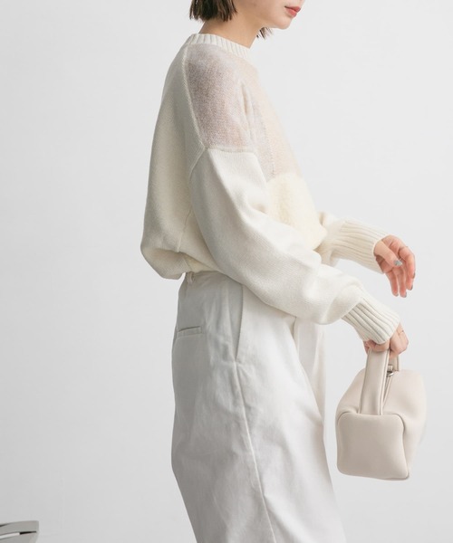 KBF（ケイビーエフ）の「マルチヤーンMIXパターンニット（ニット/セーター・レディース・チャコールグレー/グリーン/アイボリー・ONE）」の5枚目の写真