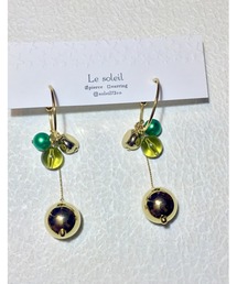 【Le soleil】揺れる　　しっとりグリーン　フープピアス(MA)