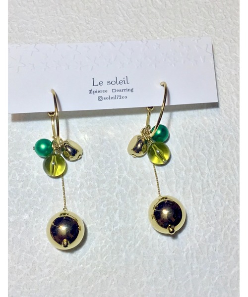 tone(トーン)の「【Le soleil】揺れる しっとりグリーン フープピアス(MA)(ピアス(両耳用)・レディース・グリーン系その他・FREE)」の1枚目の写真