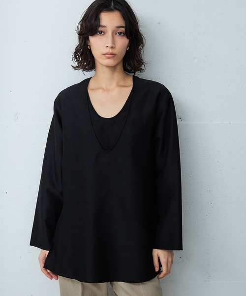 美品✨ アウターサンセット リネンレイヤードブラウス 洗える 近年モデル 美品✨ アウターサンセット リネンレイヤードブラウス 洗える