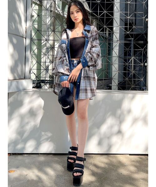 GYDA（ジェイダ）の「デニムドッキングチェック BIGシャツ（シャツ/ブラウス・レディース・グレー/アイボリー・FREE）」の10枚目の写真