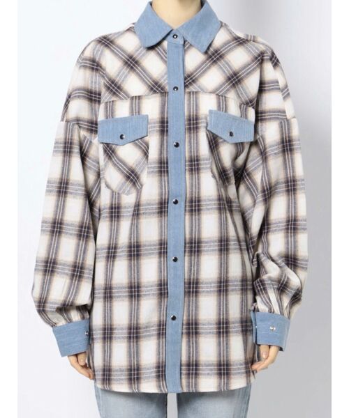 GYDA（ジェイダ）の「デニムドッキングチェック BIGシャツ（シャツ/ブラウス・レディース・グレー/アイボリー・FREE）」の18枚目の写真