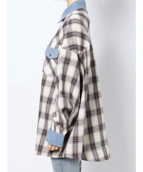 GYDA（ジェイダ）の「デニムドッキングチェック BIGシャツ（シャツ/ブラウス・レディース・グレー/アイボリー・FREE）」の19枚目の写真