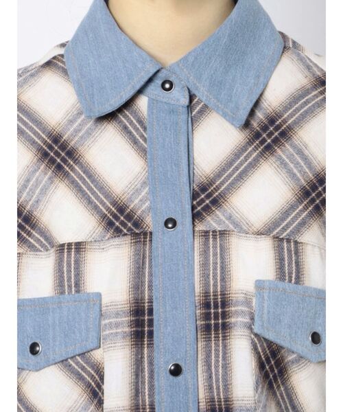 GYDA（ジェイダ）の「デニムドッキングチェック BIGシャツ（シャツ/ブラウス・レディース・グレー/アイボリー・FREE）」の21枚目の写真