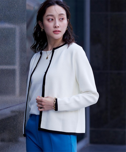 UR'S（ユアーズ）の「ﾊﾞｲｶﾗｰｸﾙｰﾈｯｸﾆｯﾄｶｰﾃﾞｨｶﾞﾝ（カーディガン/ボレロ・レディース・ホワイト/ブラック・S/M/L）」の19枚目の写真