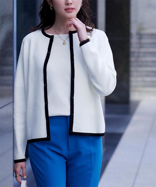 UR'S（ユアーズ）の「ﾊﾞｲｶﾗｰｸﾙｰﾈｯｸﾆｯﾄｶｰﾃﾞｨｶﾞﾝ（カーディガン/ボレロ・レディース・ホワイト/ブラック・S/M/L）」の15枚目の写真