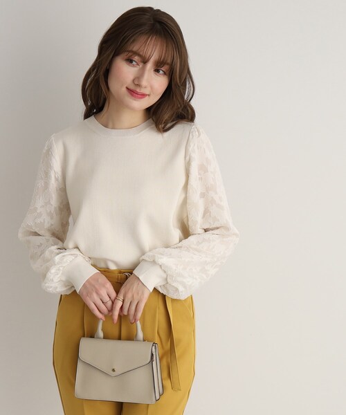 DRESKIP（ドレスキップ）の「◆【上品に着映える】お袖カットジャカード異素材ニット（ニット/セーター・レディース・ブラック/パープル/ライトベージュ・02/03）」の3枚目の写真