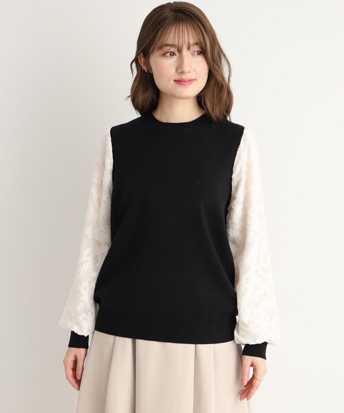 DRESKIP（ドレスキップ）の「◆【上品に着映える】お袖カットジャカード異素材ニット（ニット/セーター・レディース・ブラック/パープル/ライトベージュ・02/03）」の4枚目の写真