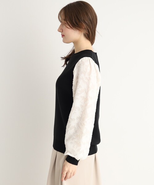 DRESKIP（ドレスキップ）の「◆【上品に着映える】お袖カットジャカード異素材ニット（ニット/セーター・レディース・ブラック/パープル/ライトベージュ・02/03）」の5枚目の写真