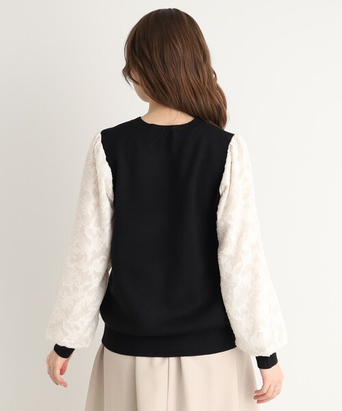 DRESKIP（ドレスキップ）の「◆【上品に着映える】お袖カットジャカード異素材ニット（ニット/セーター・レディース・ブラック/パープル/ライトベージュ・02/03）」の6枚目の写真