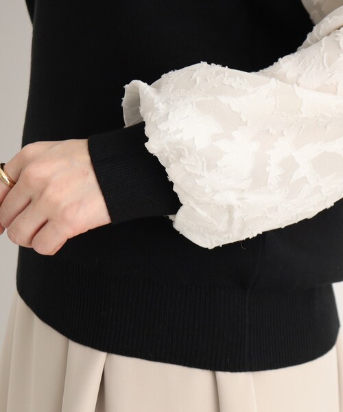 DRESKIP（ドレスキップ）の「◆【上品に着映える】お袖カットジャカード異素材ニット（ニット/セーター・レディース・ブラック/パープル/ライトベージュ・02/03）」の8枚目の写真