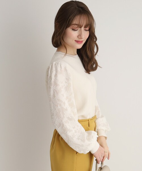 DRESKIP（ドレスキップ）の「◆【上品に着映える】お袖カットジャカード異素材ニット（ニット/セーター・レディース・ブラック/パープル/ライトベージュ・02/03）」の12枚目の写真