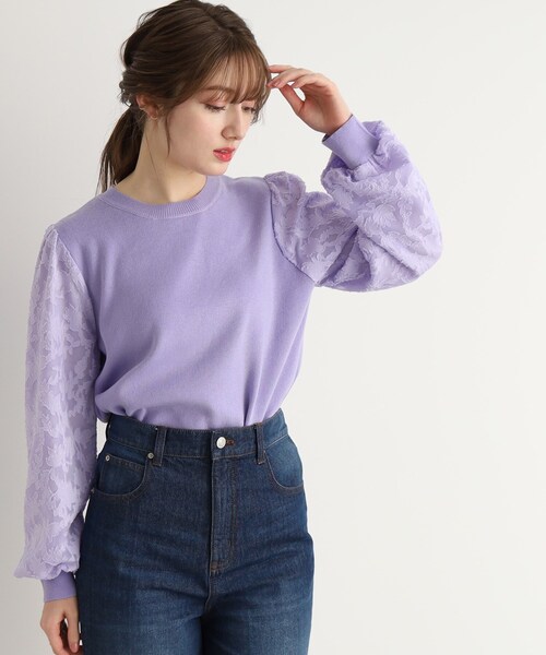 DRESKIP（ドレスキップ）の「◆【上品に着映える】お袖カットジャカード異素材ニット（ニット/セーター・レディース・ブラック/パープル/ライトベージュ・02/03）」の18枚目の写真