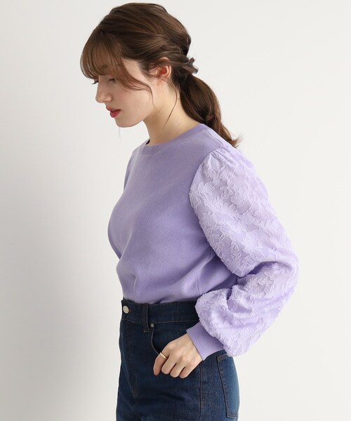 DRESKIP（ドレスキップ）の「◆【上品に着映える】お袖カットジャカード異素材ニット（ニット/セーター・レディース・ブラック/パープル/ライトベージュ・02/03）」の19枚目の写真