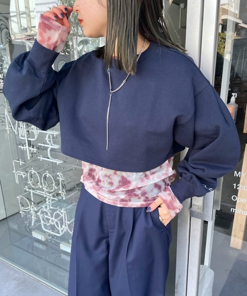 mline（エムライン）の「セットアップ対応[mline]刺繍ショートスウェット（スウェット・レディース・オフホワイト/ネイビー・FREE）」の2枚目の写真