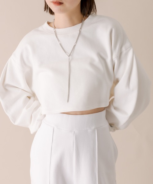 mline（エムライン）の「セットアップ対応[mline]刺繍ショートスウェット（スウェット・レディース・オフホワイト/ネイビー・FREE）」の3枚目の写真
