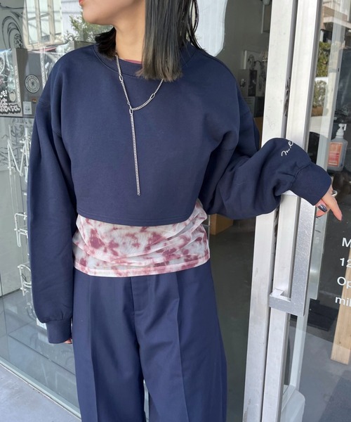 mline（エムライン）の「セットアップ対応[mline]刺繍ショートスウェット（スウェット・レディース・オフホワイト/ネイビー・FREE）」の7枚目の写真