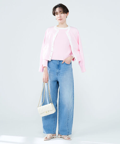 セール】《手洗い可能》パールポケット付クルーネックカーディガン